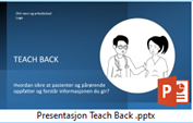 Bilde av første side i presentasjonen om Teach Back
