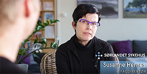 Bilde fra videointervju med fagdirektør ved Sørlandet sykehus Susanne Hernes
