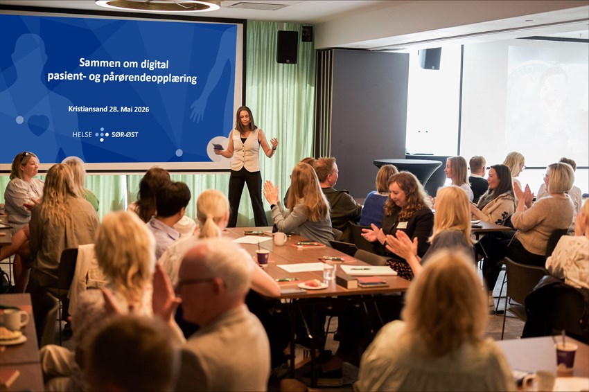 Kirsten foran en forsamling